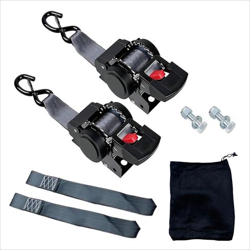 أشرطة سقاطة قابلة للسحب مثبتة بمسامير - أشرطة ربط رافدة للقارب - مثالية للدراجات النارية، والتزلج على الماء، ونقل البضائع الثقيلة (عبوة من قطعتين) (2 بوصة × 8 قدم) in Kuwait