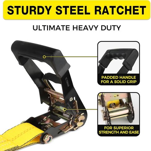 أشرطة ربط السيارة للمقطورات مقاس 2 بوصة × 10 أقدام - خطافات J مع مشابك أمان (قوة كسر 10,000 رطل) - 4 عبوات من أشرطة ربط إطارات المركبات الثقيلة مع أشرطة محورية لمقطورة الشاحنة in Kuwait