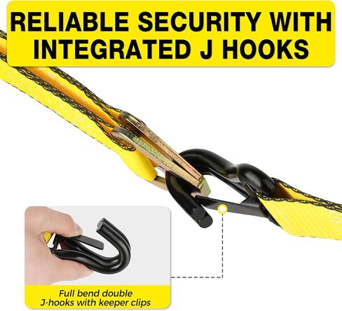 أشرطة ربط السيارة للمقطورات مقاس 2 بوصة × 10 أقدام - خطافات J مع مشابك أمان (قوة كسر 10,000 رطل) - 4 عبوات من أشرطة ربط إطارات المركبات الثقيلة مع أشرطة محورية لمقطورة الشاحنة in Kuwait