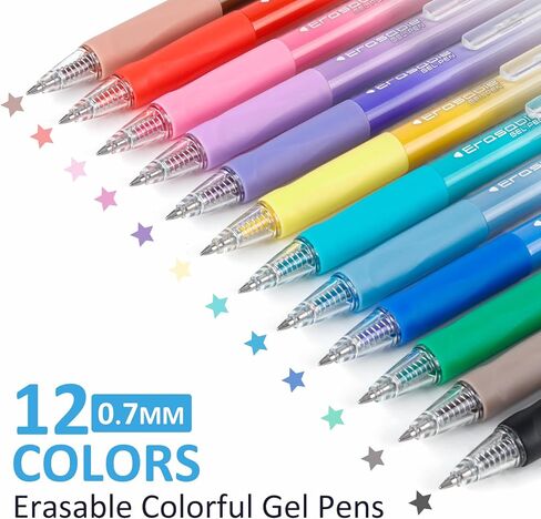 Solati 12 Colors Erasable Gel Pens, Fine Point 0.7mm Colored Erasable Pens, Make Mistakes Disappear, Assorted Color Inks for Writing, Journaling, Taking Notes, School Office Home (12colors) in Saudi Arabia