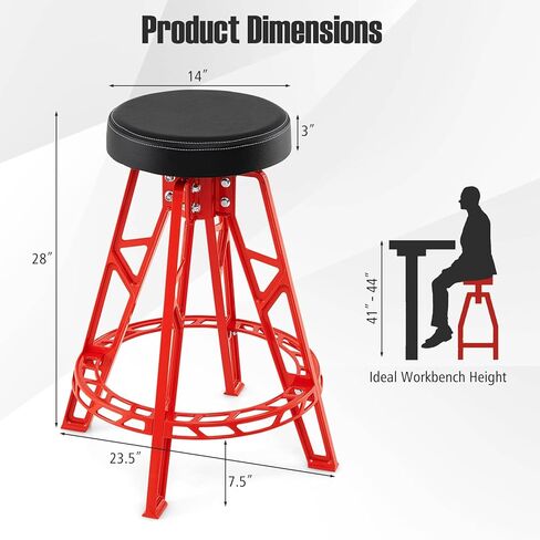Goplus Swivel Shop Stool, 400LBS 360° Rotatable Meachanic Chair with 3" Thick Padded Seat, Footrest, Heavy Duty Aluminum Frame, 28" Tall Garage Stool for Work Shop, Auto Repair in Saudi Arabia