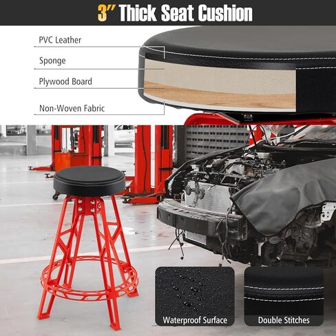 Goplus Swivel Shop Stool, 400LBS 360° Rotatable Meachanic Chair with 3" Thick Padded Seat, Footrest, Heavy Duty Aluminum Frame, 28" Tall Garage Stool for Work Shop, Auto Repair in Saudi Arabia