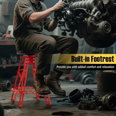 Goplus Swivel Shop Stool, 400LBS 360° Rotatable Meachanic Chair with 3" Thick Padded Seat, Footrest, Heavy Duty Aluminum Frame, 28" Tall Garage Stool for Work Shop, Auto Repair in Saudi Arabia