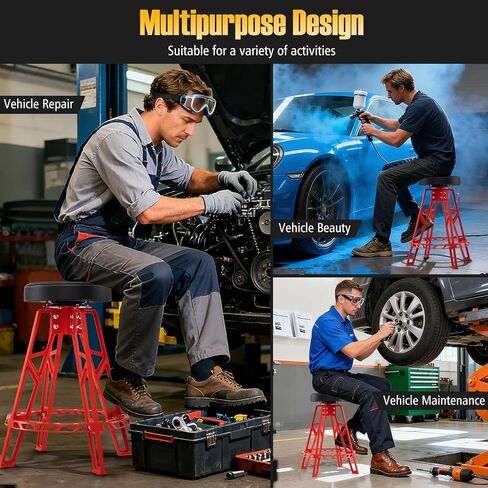 Goplus Swivel Shop Stool, 400LBS 360° Rotatable Meachanic Chair with 3" Thick Padded Seat, Footrest, Heavy Duty Aluminum Frame, 28" Tall Garage Stool for Work Shop, Auto Repair in Saudi Arabia