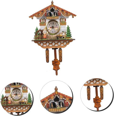 Cabilock Traditional Cuckoo Clock Wall Decor Construction Clear Display Silent Chiming Birdhouse Design for Living Office Bedroom for Home in Saudi Arabia
