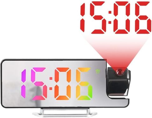 Projection Alarm Clock with Temperature Display, Digital LED Clock Radio for Bedroom – 12/24-Hour Time, Adjustable Ceiling/Wall Projection, Plastic Housing, External Power Supply(colored light) in Saudi Arabia