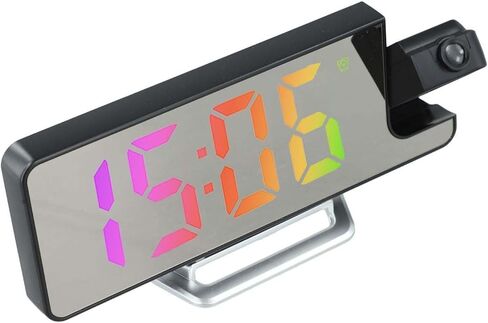 Projection Alarm Clock with Temperature Display, Digital LED Clock Radio for Bedroom – 12/24-Hour Time, Adjustable Ceiling/Wall Projection, Plastic Housing, External Power Supply(colored light) in Saudi Arabia
