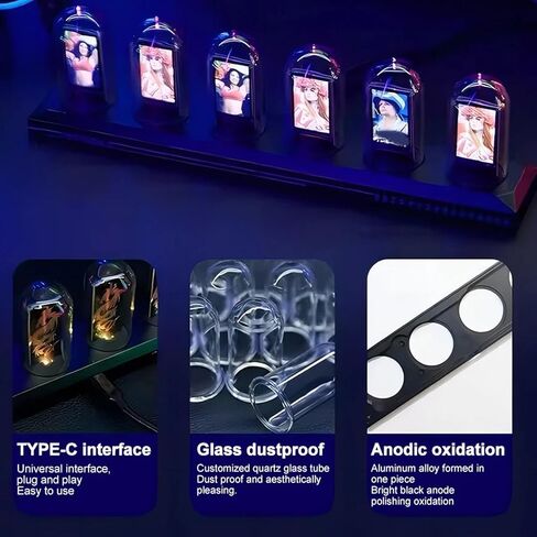 ساعة أنبوبية RGB، ساعة أنبوبية Nixie متوهجة LED مع شاشة ملونة IPS مقاس 1.14 بوصة، 16 مليون لون و3 أوضاع إضاءة، إعدادات الطقس، شاشة 12/24 ساعة، للمنزل in Saudi Arabia