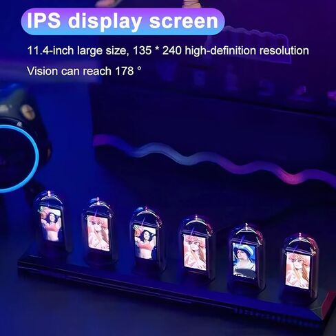 ساعة أنبوبية RGB، ساعة أنبوبية Nixie متوهجة LED مع شاشة ملونة IPS مقاس 1.14 بوصة، 16 مليون لون و3 أوضاع إضاءة، إعدادات الطقس، شاشة 12/24 ساعة، للمنزل in Saudi Arabia