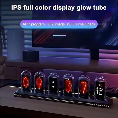 ساعة أنبوبية RGB، ساعة أنبوبية Nixie متوهجة LED مع شاشة ملونة IPS مقاس 1.14 بوصة، 16 مليون لون و3 أوضاع إضاءة، إعدادات الطقس، شاشة 12/24 ساعة، للمنزل in Saudi Arabia