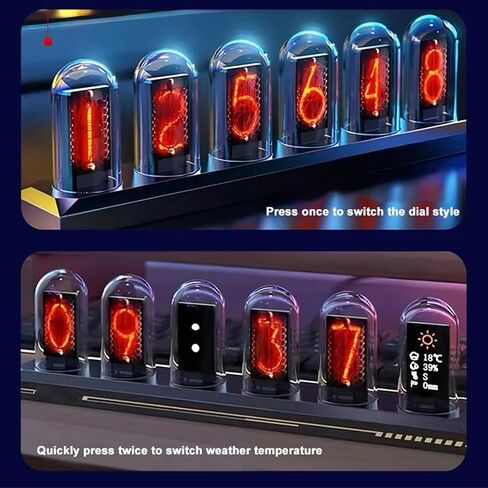 ساعة أنبوبية RGB، ساعة أنبوبية Nixie متوهجة LED مع شاشة ملونة IPS مقاس 1.14 بوصة، 16 مليون لون و3 أوضاع إضاءة، إعدادات الطقس، شاشة 12/24 ساعة، للمنزل in Saudi Arabia