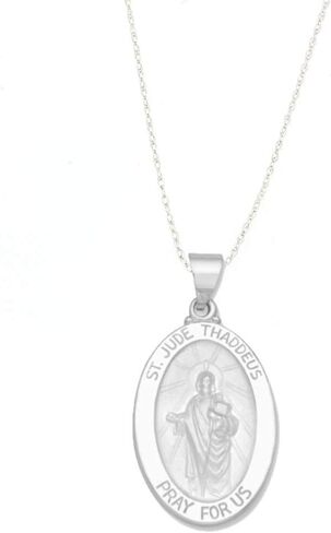 14k Yellow Gold and White Gold Polished Saint Jude Thaddeus Oval Pendant Medal Necklaces in Saudi Arabia