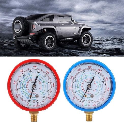 Precise Air Conditioner Refrigerant Gauge Efficient High & Low Pressure Gauge Kit for R410A R134A R22 Refrigerant, for All Car AC Brass Blue + Red 1.3in 2pcs in Saudi Arabia