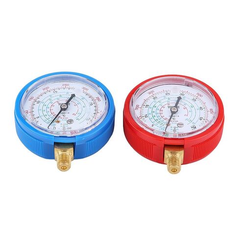 Precise Air Conditioner Refrigerant Gauge Efficient High & Low Pressure Gauge Kit for R410A R134A R22 Refrigerant, for All Car AC Brass Blue + Red 1.3in 2pcs in Saudi Arabia