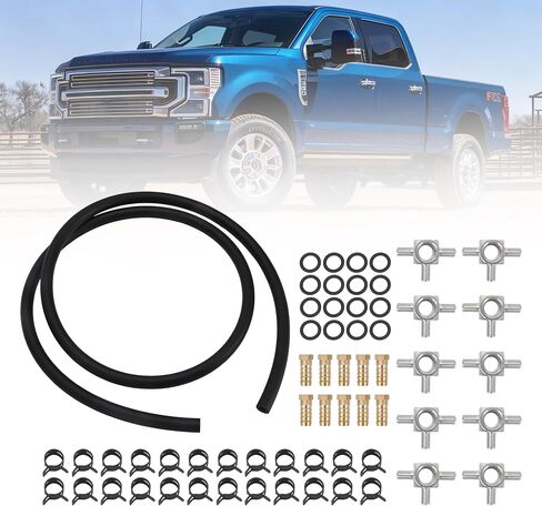لسيارة Ford 7.3L IDI ديزل - مجموعة خط إرجاع حاقن الوقود - 6061 ألومنيوم - تتضمن خراطيم وحلقات فيتون ومشابك in Kuwait