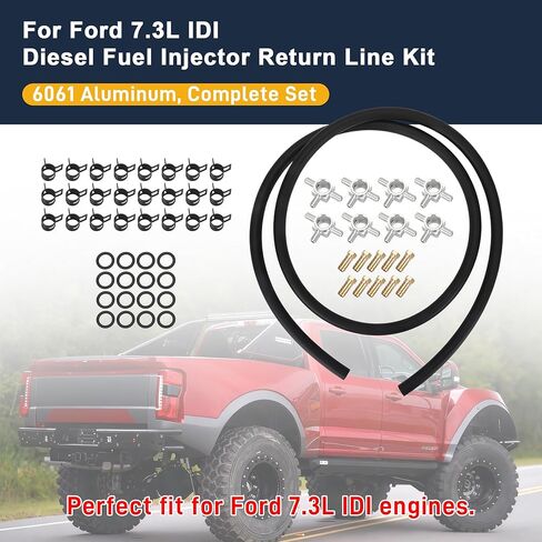 لسيارة Ford 7.3L IDI ديزل - مجموعة خط إرجاع حاقن الوقود - 6061 ألومنيوم - تتضمن خراطيم وحلقات فيتون ومشابك in Kuwait