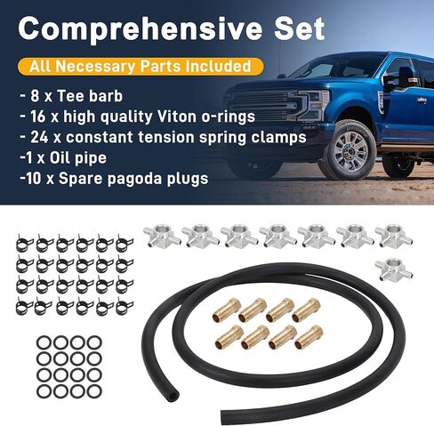 لسيارة Ford 7.3L IDI ديزل - مجموعة خط إرجاع حاقن الوقود - 6061 ألومنيوم - تتضمن خراطيم وحلقات فيتون ومشابك in Kuwait