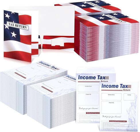 مجموعة مجلدات ومظاريف إقرارات الضرائب مكونة من 200 قطعة، مقاس 9 × 12 بوصة، و100 ظرف مطبوع و100 منظم ضريبة الدخل مع فتحة لبطاقة العمل للمحاسبين والشركات in Kuwait