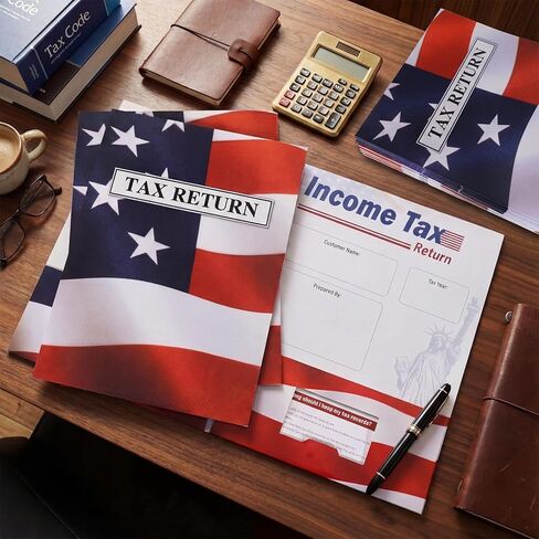 مجموعة مجلدات ومظاريف إقرارات الضرائب مكونة من 200 قطعة، مقاس 9 × 12 بوصة، و100 ظرف مطبوع و100 منظم ضريبة الدخل مع فتحة لبطاقة العمل للمحاسبين والشركات in Kuwait