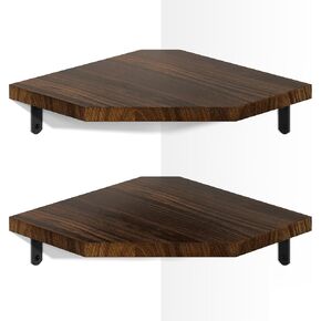 مثبت على الحائط على رف زاوية سونيرباي، مجموعة من رفوف زاوية عائمة مع فتحة سلك، أرفف خشبية ريفية للتلفزيون ومكبر الصوت وصندوق الكابل ووحدة التحكم في الألعاب لغرفة النوم وغرفة المعيشة والمطبخ، أسود متفحم in Kuwait