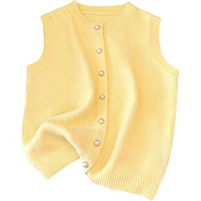 GORGLITTER Women's Pearl Button Up Sweater Vest Crew Neck Sleeveless Knit Tank Tops Fall Cardigan in Saudi Arabia