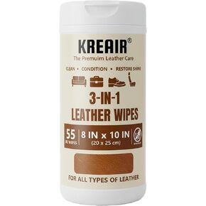 3in1 Leather Wipes 55 Count, Clean, Condition & Restore Shine, XL 8"x10" Extra-Large Wipes for Car Seats, Shoes, Furniture & Bags, For All Types of Leather, Non-Linting, Easy-Pull Lid in Saudi Arabia