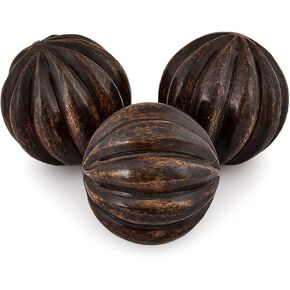 كرات كايزن كاسا المزخرفة من خشب المانجو، مجموعة من 3 كرات دائرية للاستخدام المركزي مثالية للاستخدام في المعيشة وغرفة الطعام وطاولة القهوة والديكور المنزلي (3 × 3 × 3 بوصات) in Kuwait