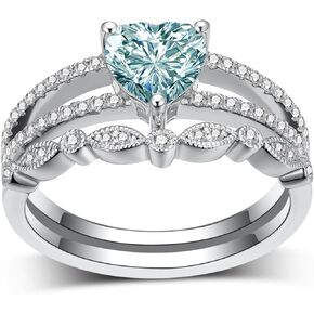 1-1/2 قيراط (ctw) مجموعات خواتم خطوبة مويسانيتي زرقاء مقطوعة على شكل قلب للنساء، 925 من الفضة الاسترليني سبليت شانك تمهيد مجموعات خواتم الزفاف، مجموعات خواتم الزفاف لعيد الميلاد السنوي in Kuwait