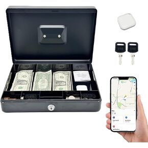 Cash Box with LockL with Smart Tag have Tracking cash box with money tray,money box with Key,Durable Metal money box for cash Lock box for Business Home Travel Secure Storage (Portable, Anti-Theft) in Saudi Arabia