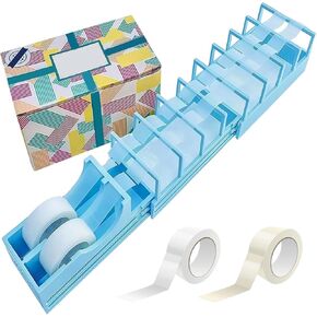 Fast Tape Dispenser for Crafts & Gift Wrapping - 18 Strips in Seconds - Design, Blade-Free, Compact & Heavy-Duty - Works with Standard, Washi, Double-Sided Tape-Blue in Kuwait