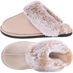 شباشب حريمي من مجموعة MKP، أحذية منزلية من الجلد السويدي مقاومة للماء مع ياقة فرو فاخرة، إسفنج ميموري غير قابل للانزلاق بدون ظهر للاستخدام الداخلي والخارجي in Kuwait