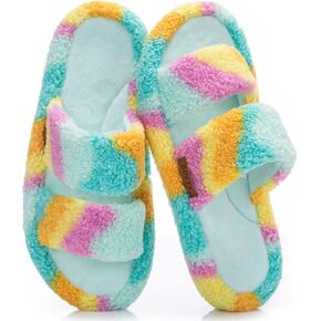 Women's Fuzzy Open-toe Bowknot & Double-Strap Slippers, Memory Foam Non-Slip Indoor House Slides in Saudi Arabia