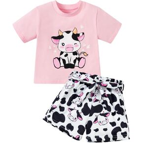 Vieille Toddler Girls Summer Outfits Cotton T-Shirt Top and Shorts Clothing Set with Pockets for 18 Months-5T in Kuwait