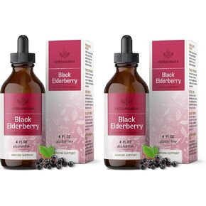 مستخلص سائل نبات البيلسان من هيرباماما - مكملات قطرات السعال البيلسان السوداء العضوية - صبغة نبات البيلسان للبالغين - فيتامينات خالية من الكحول - نباتي - 2 أونصة سائلة in Kuwait