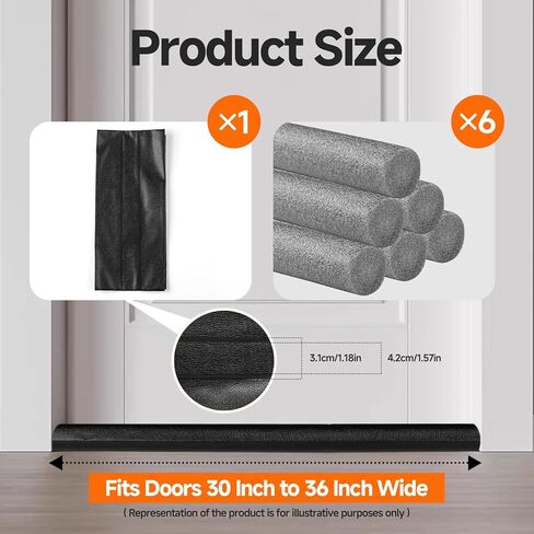 Under Door Draft Stopper, 6 Pack 12.6 Inch Doors Draft Blocker, Flexible and Adjustable Replacement Foam Tubes, Block Noise, Sound and Cold Air Door Seal, Gap Filler for Bottom of Doors, Grey in Saudi Arabia