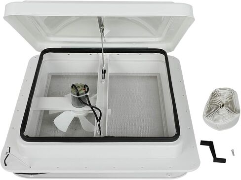 BLACKHORSE-RACING 14" RV Roof Vent Fit for Camper Trailer Universal White Lid Roof Vent with 12V RV Vent Fan 6" Blades White lid Inner for Garnish Ring in Saudi Arabia