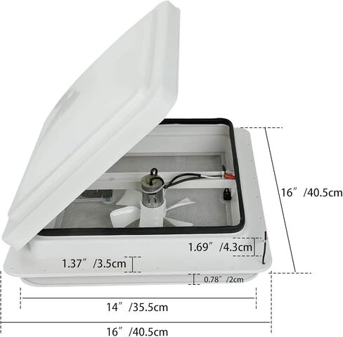 BLACKHORSE-RACING 14" RV Roof Vent Fit for Camper Trailer Universal White Lid Roof Vent with 12V RV Vent Fan 6" Blades White lid Inner for Garnish Ring in Saudi Arabia