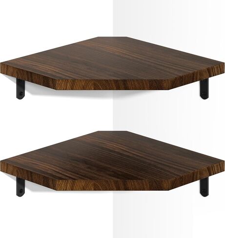 مثبت على الحائط على رف زاوية سونيرباي، مجموعة من رفوف زاوية عائمة مع فتحة سلك، أرفف خشبية ريفية للتلفزيون ومكبر الصوت وصندوق الكابل ووحدة التحكم في الألعاب لغرفة النوم وغرفة المعيشة والمطبخ، أسود متفحم in Kuwait