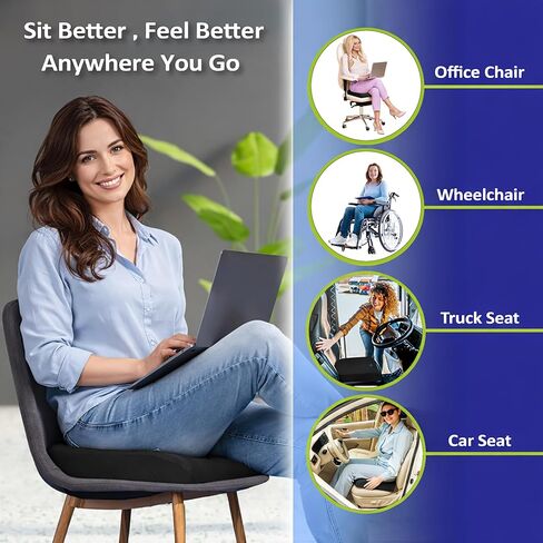 وسادة مقعد من الإسفنج الذي يتشكل حسب الجسم الملامس، وسادة كرسي مكتب مريحة للظهر والعصعص وعرق النسا وتخفيف آلام عظم الذيل وتخفيف الضغط - مثالية لمقعد السيارة والكراسي المتحركة والاستاد والكرسي، غطاء إضافي (رمادي) in Kuwait