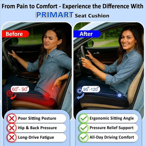 وسادة مقعد من الإسفنج الذي يتشكل حسب الجسم الملامس، وسادة كرسي مكتب مريحة للظهر والعصعص وعرق النسا وتخفيف آلام عظم الذيل وتخفيف الضغط - مثالية لمقعد السيارة والكراسي المتحركة والاستاد والكرسي، غطاء إضافي (رمادي) in Kuwait