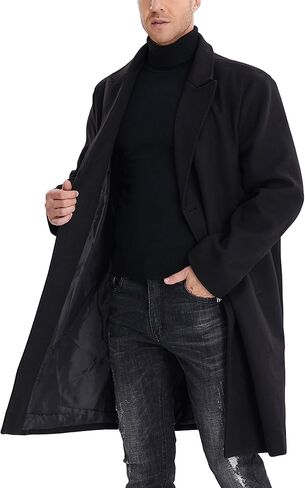 Sexyshine Men's Trench Coat Notched Collar Wool Blend Single Breasted Pea Coat Casual Slim Fit Jacket Warm Overcoat in Saudi Arabia