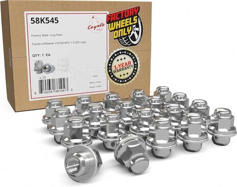 أجزاء ملحقات العجلة 20 قطعة M12 x 1.5 12 x 1.5 خيط OEM نمط المصنع صواميل العروة تويوتا مع غسالة 1.5 بوصة كروم طويل 13/16 بوصة 21 مم سداسي يناسب تويوتا كامري | كورولا | هايلاندر 90084-94001 611-211 in Kuwait