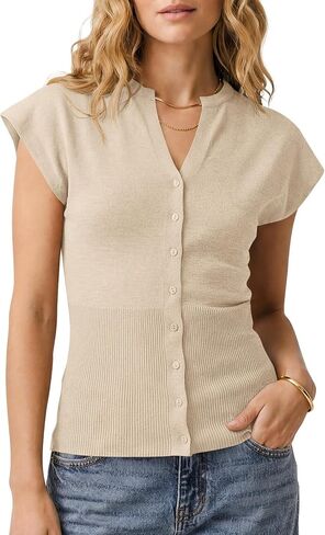 Saodimallsu Womens Button Down Sweater Vest Sleeveless Ribbed V Neck Tank Tops Summer Lightweight Knit Fitted Cardigan in Saudi Arabia