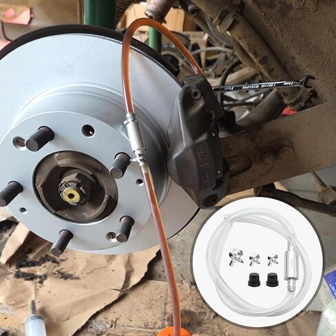 طقم خرطوم نزف الفرامل العالمي 4 قطع مع صمام فحص في اتجاه واحد، خرطوم نزف الفرامل المطاطي، أدوات نزيف نظام الفرامل للسيارة والدراجة النارية، يتضمن مشابك تثبيت وأغطية مطاطية in Saudi Arabia
