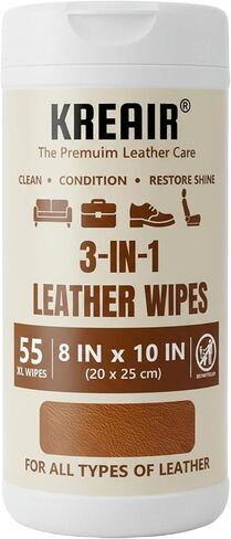 3in1 Leather Wipes 55 Count, Clean, Condition & Restore Shine, XL 8"x10" Extra-Large Wipes for Car Seats, Shoes, Furniture & Bags, For All Types of Leather, Non-Linting, Easy-Pull Lid in Saudi Arabia