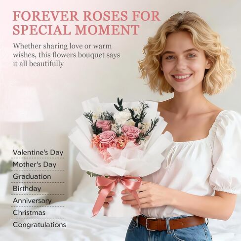 Forever Flowers for Delivery - Preserved Flowers Bouquet, Preserved Roses Bouquet Gifts for Women Anniversary Birthday Forever Pink Rose Gifts for Her Mom Grandma Wife Girlfriend Valentine in Saudi Arabia