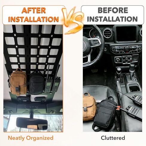 لوحة MOLLE لرف السقف الصلب العلوي لسيارة Jeep Wrangler JL JLU & Gladiator JT 2018-2026، رف سقف لتخزين البضائع بدون حفر، سعة تحميل 44 رطل (ليس للسقف الناعم) in Kuwait