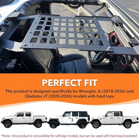 لوحة MOLLE لرف السقف الصلب العلوي لسيارة Jeep Wrangler JL JLU & Gladiator JT 2018-2026، رف سقف لتخزين البضائع بدون حفر، سعة تحميل 44 رطل (ليس للسقف الناعم) in Kuwait