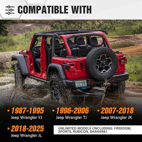 رف تخزين علوي صلب قابل للتعديل، حامل علوي مع مساند للذراعين متوافق مع 1987-2026 Jeep Wrangler JK JL YJ TJ JKU JLU غير محدود عربة منزلقة متحركة لباب 2/4 (أسود) in Saudi Arabia