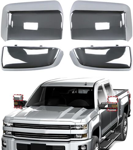 Chrome Direct Replacement Side Tow Mirror Covers Caps Compatible with Chevy Silverado 2014-2019 Compatible with GMC Sierra 2014-2019 Replaces 23444119 23444120 23444125 23444126 in Saudi Arabia